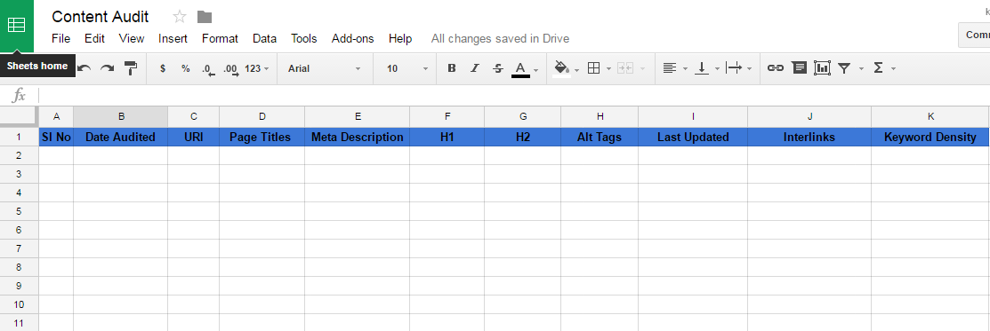 Content Audit Inventory Spreadsheet